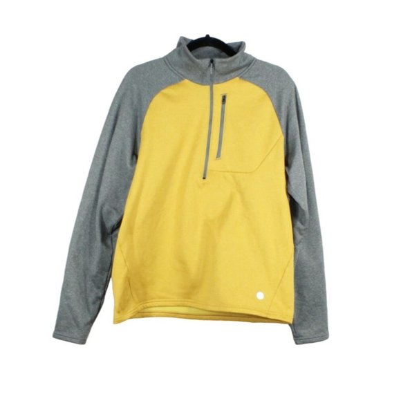 LL Bean Colorblock Gray Yellow Fleece Quarter Zip Pullover Sweater Size M - Picture 1 of 10